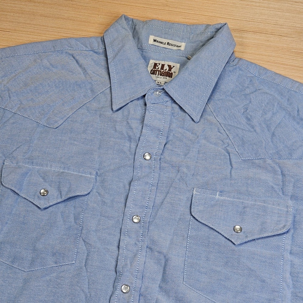 Ely Cattleman Western Pearl Snap Shirt Men XL Blue Wrinkle Resistant Short